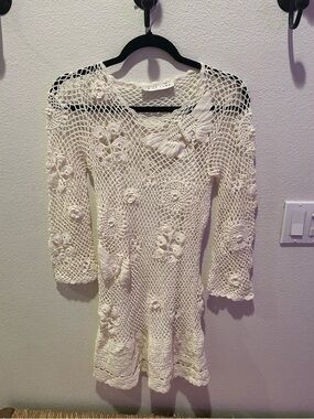 Trina Turk Hand-Crocheted Cream Floral Knit Dress